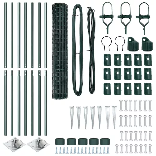 Kerítés oszlopokkal Zöld 1.5 x 10 m Acél
