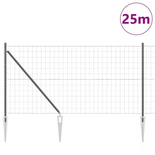 Kerítés oszlopokkal Szürke 1 x 25 m Acél