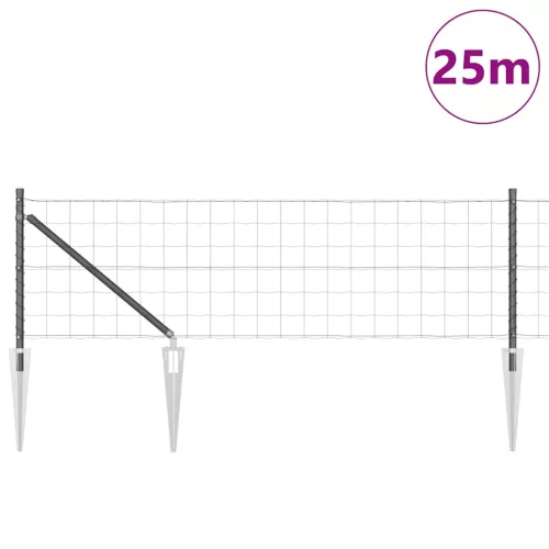 Kerítés oszlopokkal Szürke 0.8 x 25 m Acél