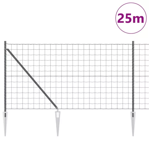 Kerítés oszlopokkal Szürke 1 x 25 m Acél