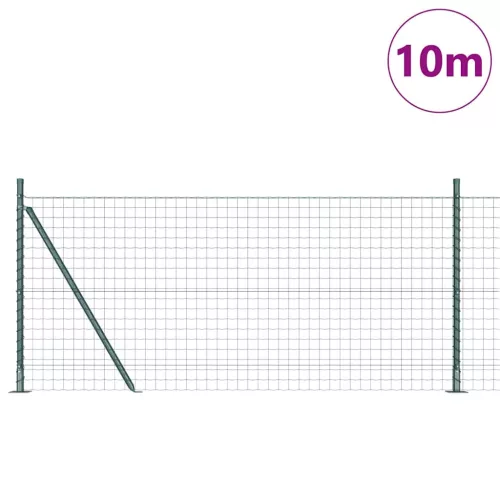 Kerítés oszlopokkal Zöld 1 x 10 m Acél