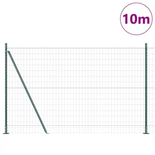 Kerítés oszlopokkal Zöld 1.4 x 10 m Acél