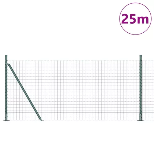 Kerítés oszlopokkal Zöld 1 x 25 m Acél