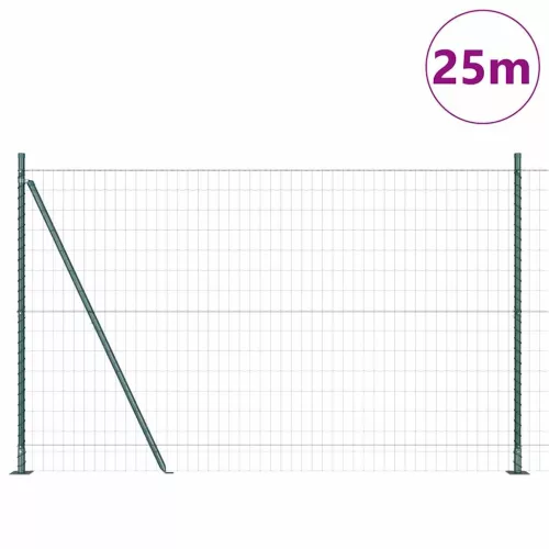 Kerítés oszlopokkal Zöld 1.2 x 25 m Acél