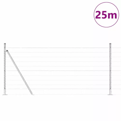 Kerítés oszlopokkal Ezüst 1 x 25 m Acél