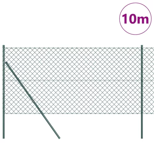 Lánckerítés oszlopokkal Zöld 1.2 x 10 m Acél