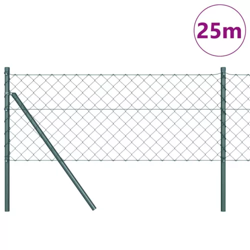 Lánckerítés oszlopokkal Zöld 0,4 x 25 m Acél