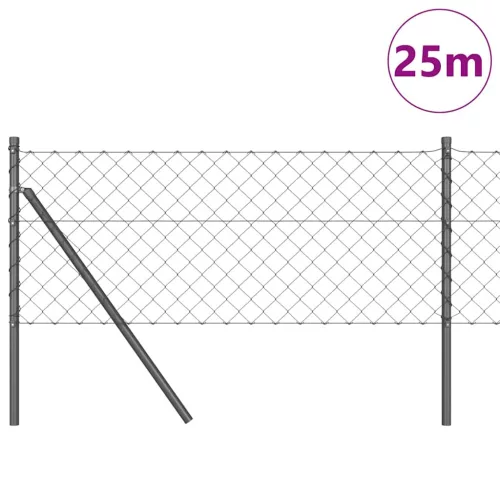 Lánckerítés oszlopokkal Szürke 0,4 x 25 m Acél
