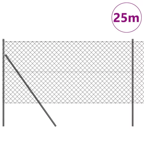 Lánckerítés oszlopokkal Szürke 1.4 x 25 m Acél