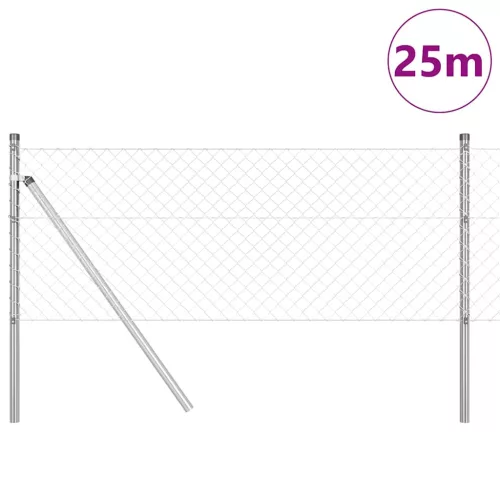 Lánckerítés oszlopokkal Ezüst 0,4 x 25 m Acél