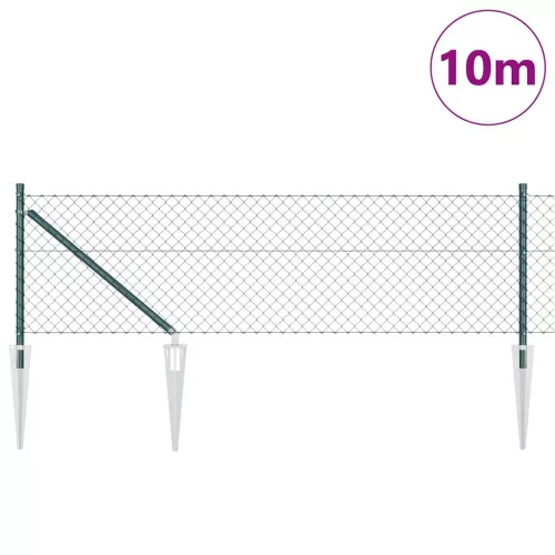 Lánckerítés oszlopokkal Zöld 0,4 x 10 m Acél