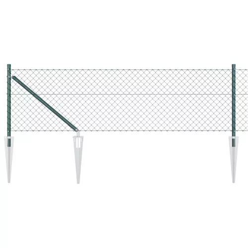 Lánckerítés oszlopokkal Zöld 0,6 x 10 m Acél