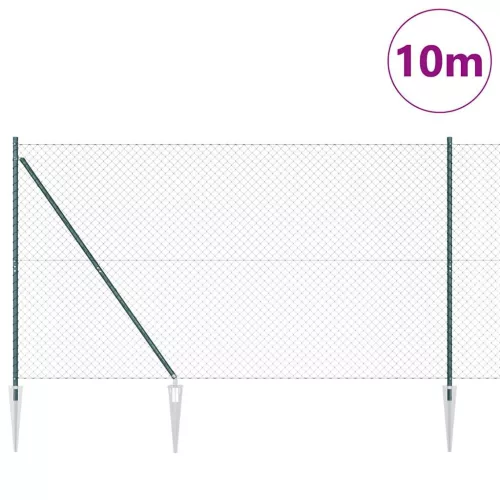 Lánckerítés oszlopokkal Zöld 1.5 x 10 m Acél