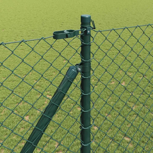 Lánckerítés oszlopokkal Zöld 1.5 x 10 m Acél