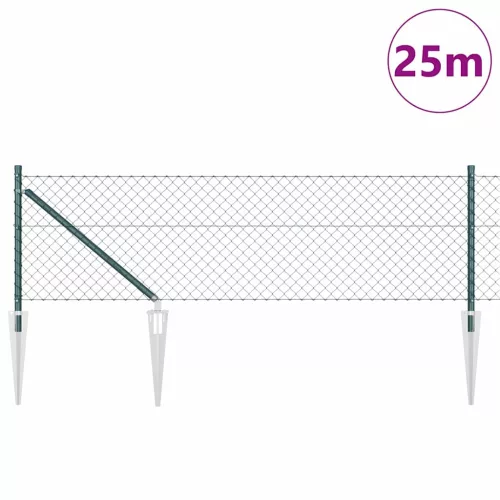 Lánckerítés oszlopokkal Zöld 0.8 x 25 m Acél