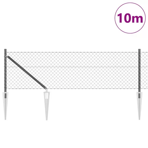 Lánckerítés oszlopokkal Szürke 0,6 x 10 m Acél