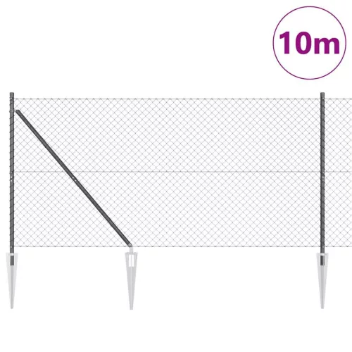 Lánckerítés oszlopokkal Szürke 1.4 x 10 m Acél