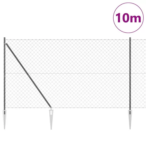 Lánckerítés oszlopokkal Szürke 1.6 x 10 m Acél