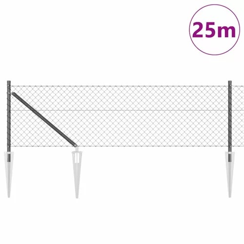 Lánckerítés oszlopokkal Szürke 0.8 x 25 m Acél