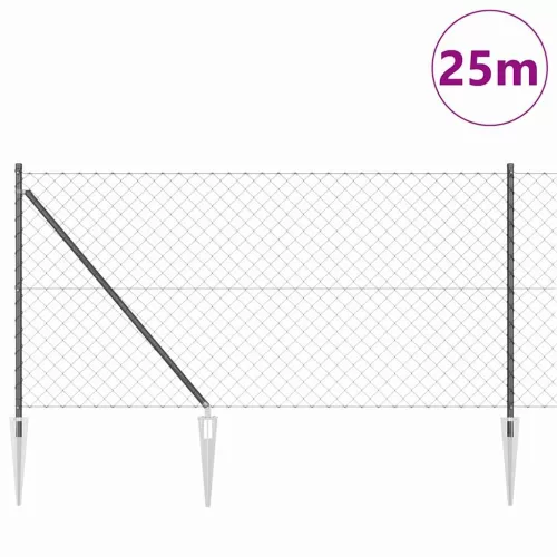 Lánckerítés oszlopokkal Szürke 1 x 25 m Acél