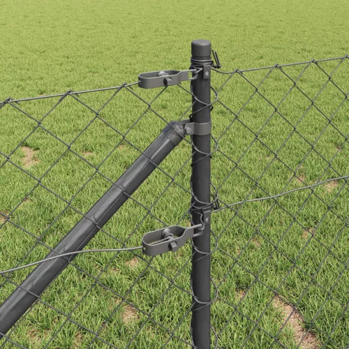 Lánckerítés oszlopokkal Szürke 1 x 25 m Acél