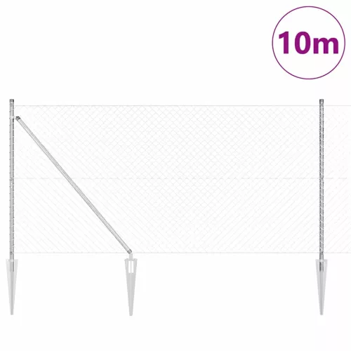 Lánckerítés oszlopokkal Ezüst 1.4 x 10 m Acél