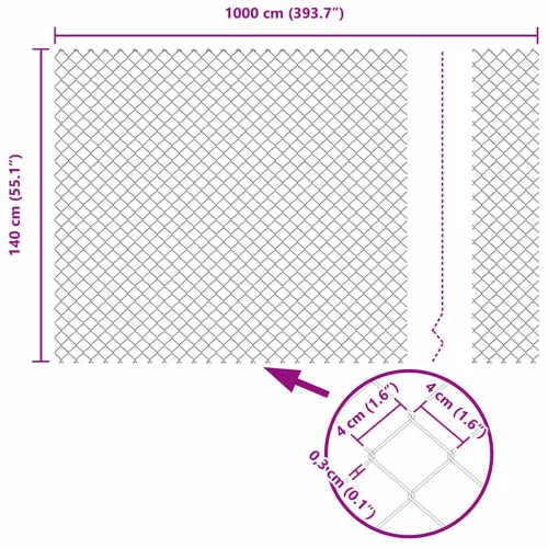 Lánckerítés oszlopokkal Ezüst 1.4 x 10 m Acél