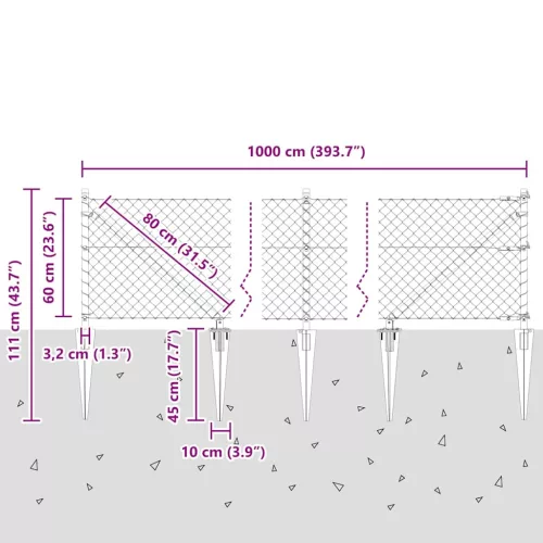 Lánckerítés oszlopokkal Ezüst 0,6 x 10 m Acél