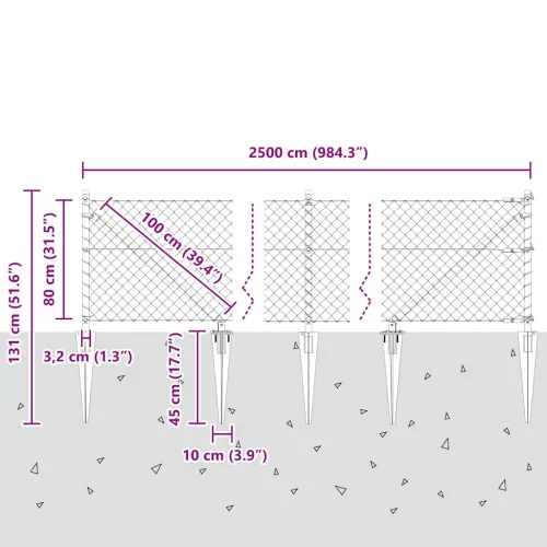 Lánckerítés oszlopokkal Ezüst 0.8 x 25 m Acél