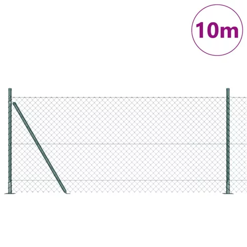 Lánckerítés oszlopokkal Zöld 1 x 10 m Acél