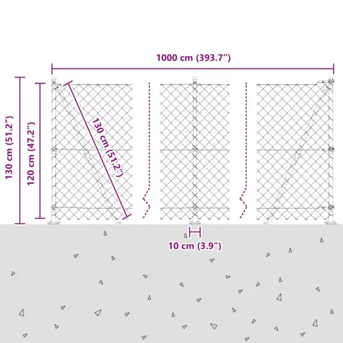 Lánckerítés oszlopokkal Zöld 1.2 x 10 m Acél
