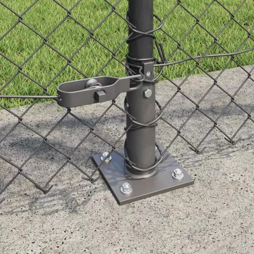 Lánckerítés oszlopokkal Szürke 1 x 10 m Acél