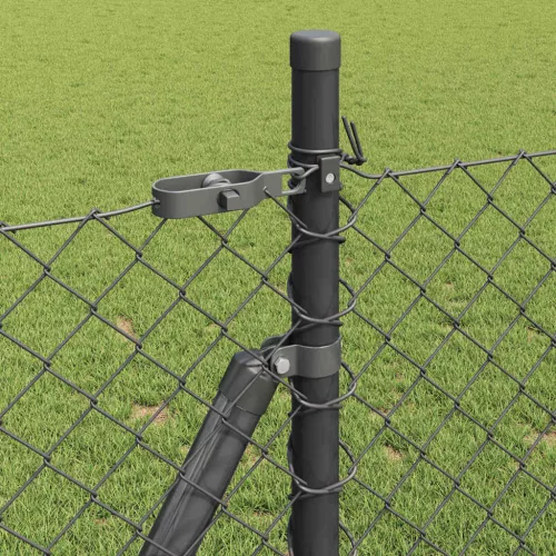 Lánckerítés oszlopokkal Szürke 1 x 10 m Acél