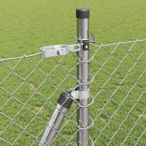 Lánckerítés oszlopokkal Ezüst 1 x 10 m Acél