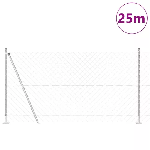 Lánckerítés oszlopokkal Ezüst 1.2 x 25 m Acél