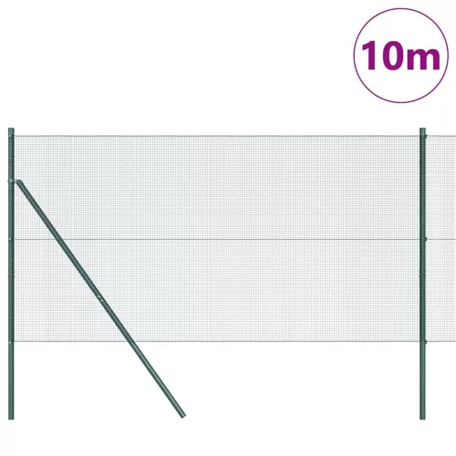 Kerítés oszlopokkal Zöld 1.4 x 10 m Acél