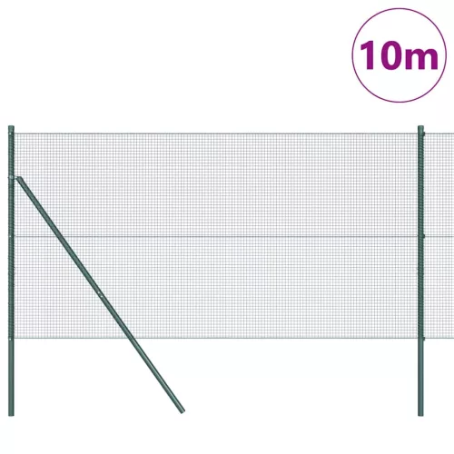 Kerítés oszlopokkal Zöld 1.4 x 10 m Acél