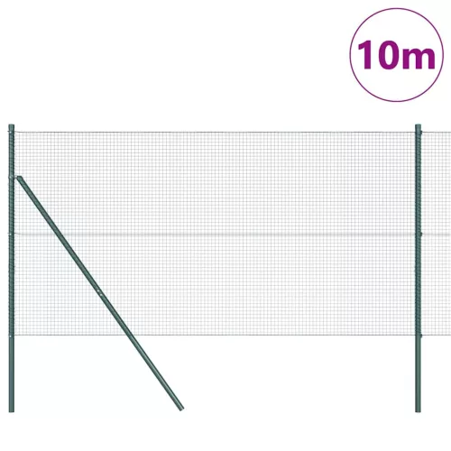 Kerítés oszlopokkal Zöld 1.4 x 10 m Acél