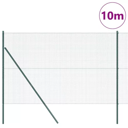 Kerítés oszlopokkal Zöld 1.5 x 10 m Acél