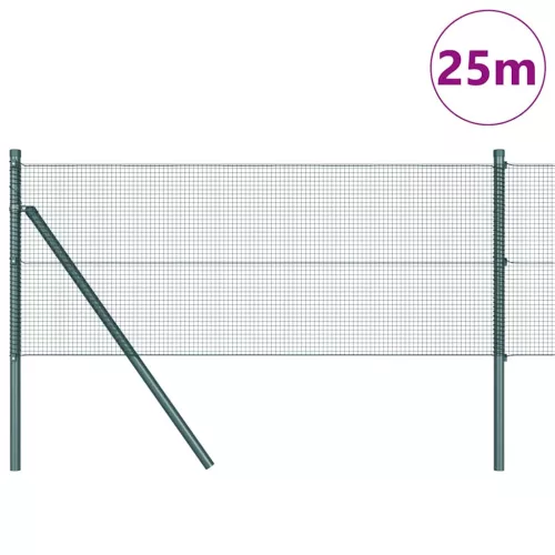 Kerítés oszlopokkal Zöld 0.8 x 25 m Acél
