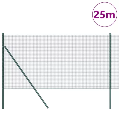 Kerítés oszlopokkal Zöld 1.2 x 25 m Acél