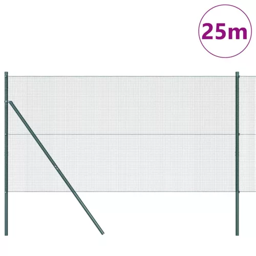 Kerítés oszlopokkal Zöld 1.4 x 25 m Acél