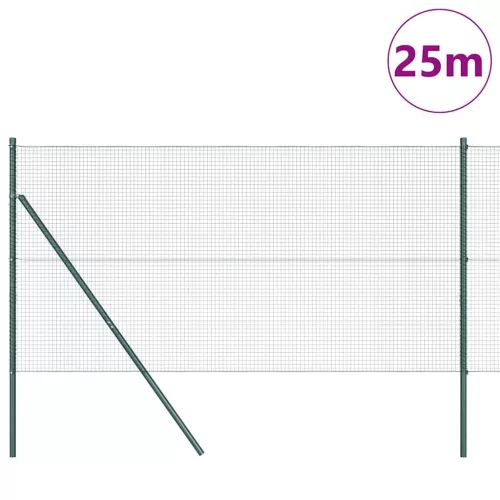 Kerítés oszlopokkal Zöld 1.4 x 25 m Acél