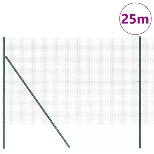 Kerítés oszlopokkal Zöld 1.5 x 25 m Acél