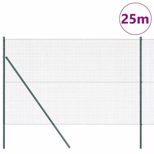 Kerítés oszlopokkal Zöld 1.5 x 25 m Acél