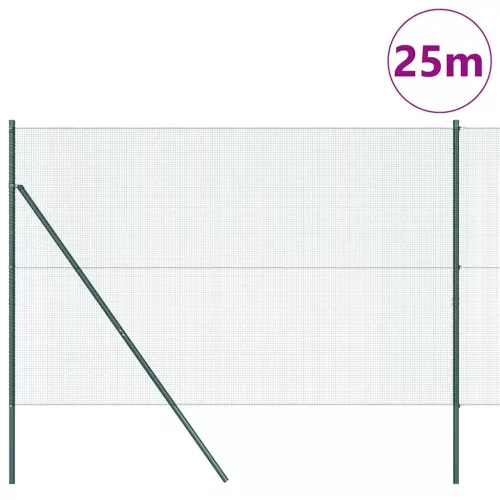 Kerítés oszlopokkal Zöld 1.6 x 25 m Acél