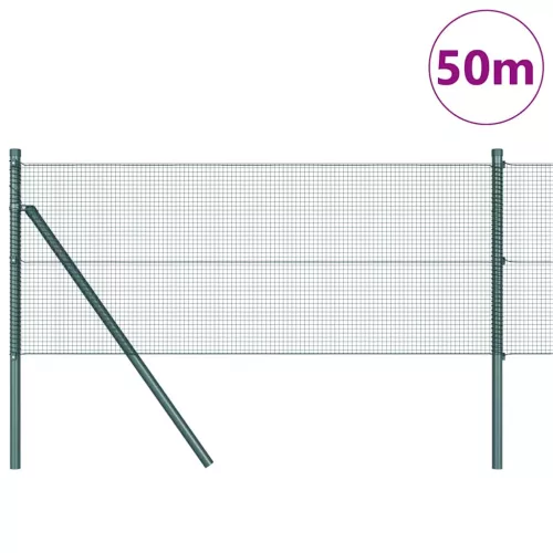 Kerítés oszlopokkal Zöld 0.5 x 50 m Acél