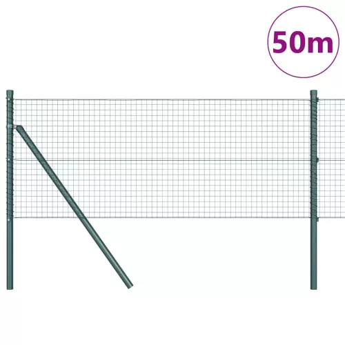 Kerítés oszlopokkal Zöld 0.5 x 50 m Acél