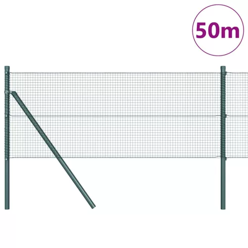 Kerítés oszlopokkal Zöld 0.6 x 50 m Acél