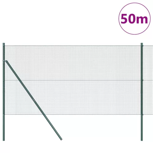 Kerítés oszlopokkal Zöld 1 x 50 m Acél